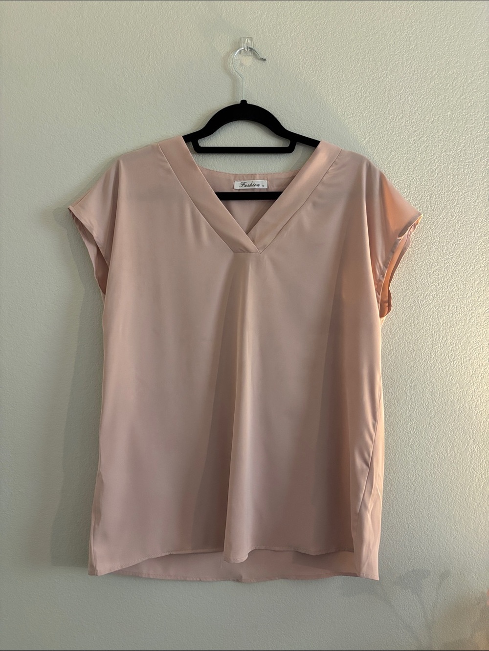Soft Pink V-Neck Cap Sleeve Blouse